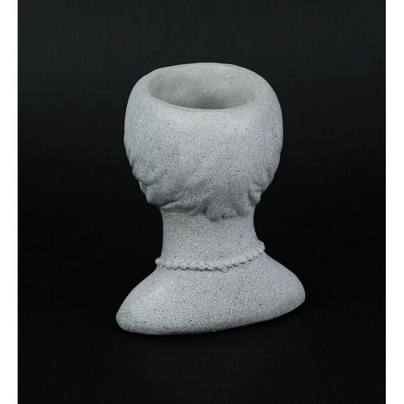 Set of 2 Roaring 20's Flapper Lady Gray Concrete Head Mini Planter 6 Inches Tall - Picture 3 of 3